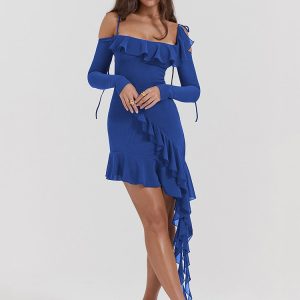 Long Sleeve Off-shoulder Ruffle Mini Dress