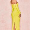 Long Sleeve Off Shoulder Slit Bandage Maxi Prom Formal Dress - Yellow Long Sleeve Off Shoulder Slit Bandage Maxi Prom Formal Dress - Yellow