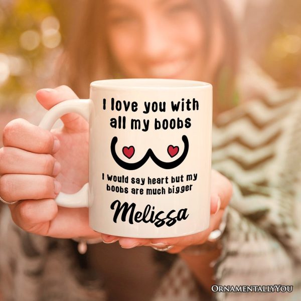 Love Bigger Than My Heart Personalized Mug, Funny Gift For Him With Custom Name Love Bigger Than My Heart Personalized Mug, Funny Gift For Him With Custom Name