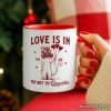 Love Is In The Air Try Not To Breathe Cat Personalized Mug, Funny Anti-Valentine Gift with Custom Name