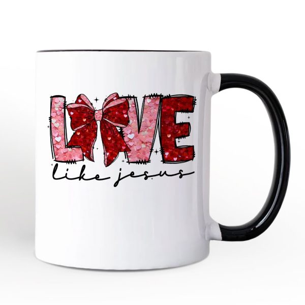Love Like Jesus Coquette Bow Valentine Personalized Mug, Christian Hearts Gift with Custom Name Love Like Jesus Coquette Bow Valentine Personalized Mug, Christian Hearts Gift with Custom Name