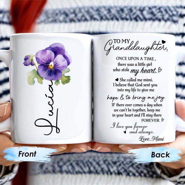 Love Message For Granddaughter With Pansy Flower And Heart - Personalized Custom Coffee Mug - FM028_MG Love Message For Granddaughter With Pansy Flower And Heart - Personalized Custom Coffee Mug - FM028_MG