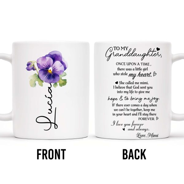 Love Message For Granddaughter With Pansy Flower And Heart - Personalized Custom Coffee Mug - FM028_MG Love Message For Granddaughter With Pansy Flower And Heart - Personalized Custom Coffee Mug - FM028_MG