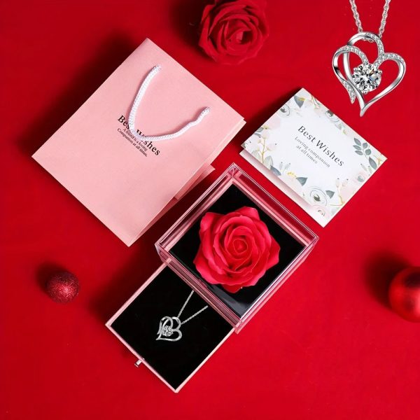 Love Pendant Necklace with Artificial Rose Gift Box