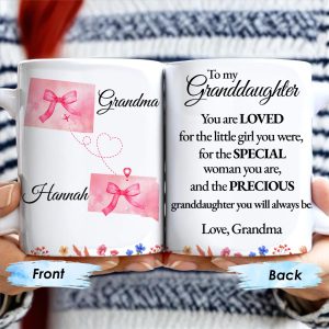 Loved Little Girl To Precious Granddaughter Heart and Bow Design - Personalized Custom Coffee Mug - GDT197_MG