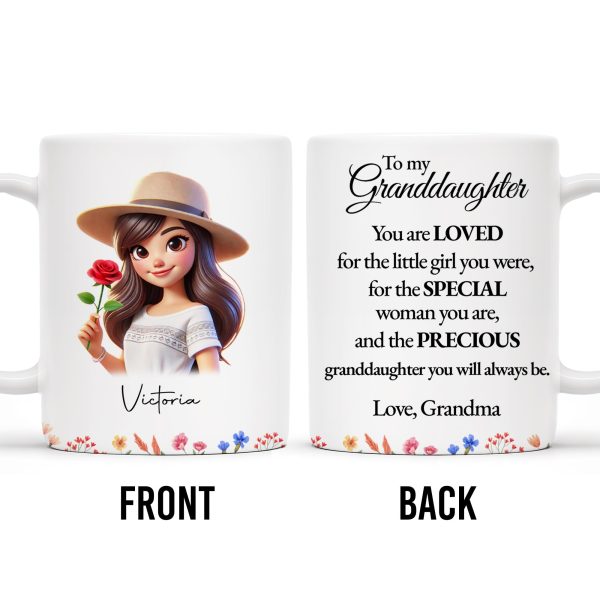 Loved Special Precious Granddaughter, Flowers & Hat Design - Personalized Custom Coffee Mug - GDT198_MG