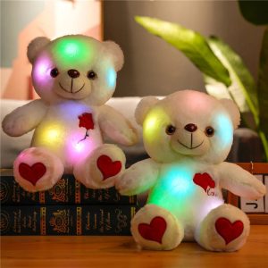 Luminous Plush Bear with Bowtie and Rose Heart 30cm