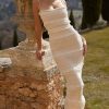 Luxury Layered Ruffle Spaghetti Strap Smocked Pleated Evening Maxi Dress - Ivory Luxury Layered Ruffle Spaghetti Strap Smocked Pleated Evening Maxi Dress - Ivory