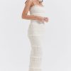 Luxury Layered Ruffle Spaghetti Strap Smocked Pleated Evening Maxi Dress - Ivory Luxury Layered Ruffle Spaghetti Strap Smocked Pleated Evening Maxi Dress - Ivory