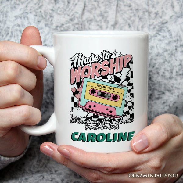 Made to Worship Christian Retro Personalized Mug, Psalm 150:6 Bible Verse Gift with Custom Name Made to Worship Christian Retro Personalized Mug, Psalm 150:6 Bible Verse Gift with Custom Name