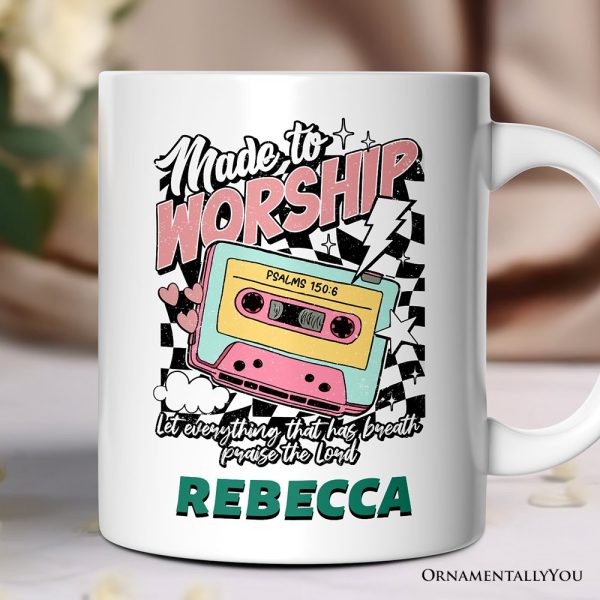 Made to Worship Christian Retro Personalized Mug, Psalm 150:6 Bible Verse Gift with Custom Name Made to Worship Christian Retro Personalized Mug, Psalm 150:6 Bible Verse Gift with Custom Name