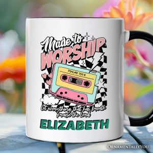 Made to Worship Christian Retro Personalized Mug, Psalm 150:6 Bible Verse Gift with Custom Name