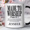 Made to Worship Psalm 95:1 Christian Personalized Mug, Praise Faith Scripture Gift with Custom Name