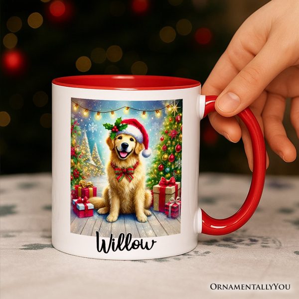 Majestic Golden Retriever with Santa Hat Personalized Mug, Delightful Christmas Gift with Custom Name Majestic Golden Retriever with Santa Hat Personalized Mug, Delightful Christmas Gift with Custom Name