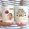 Making the World a Better Place Personalized White Ceramic Mug with Birth Year and Cartoon Girl