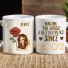 Making the World a Better Place Personalized White Ceramic Mug with Birth Year and Cartoon Girl