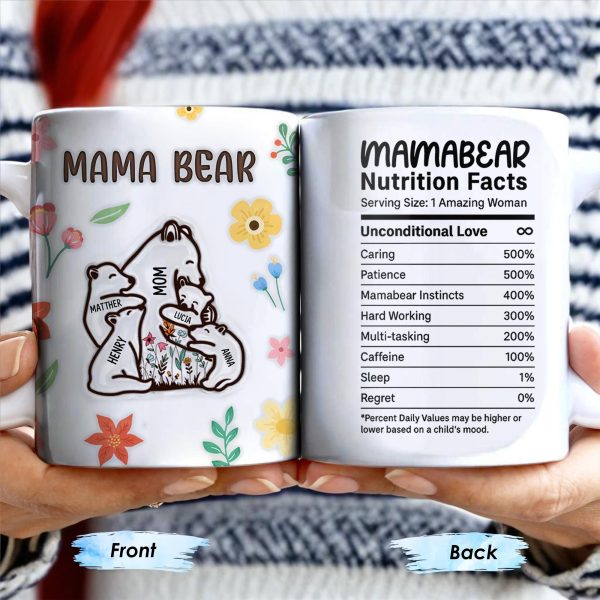 Mama Bear, Bear and Flowers Design - Personalized Custom Coffee Mug - MOM101_MG Mama Bear, Bear and Flowers Design - Personalized Custom Coffee Mug - MOM101_MG