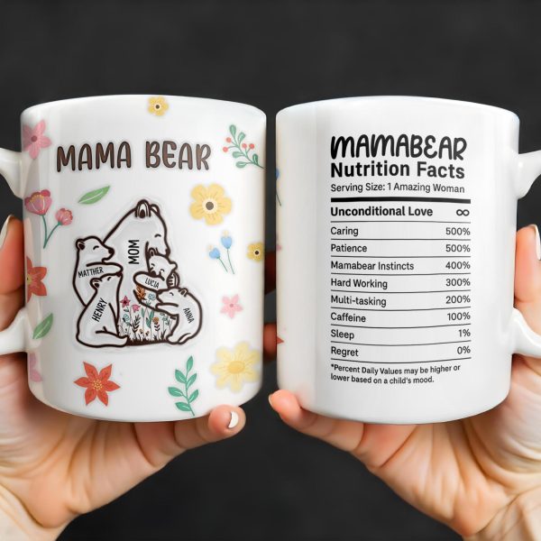 Mama Bear, Bear and Flowers Design - Personalized Custom Coffee Mug - MOM101_MG Mama Bear, Bear and Flowers Design - Personalized Custom Coffee Mug - MOM101_MG