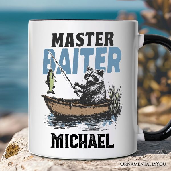 Master Baiter Fishing Personalized Mug, Funny Raccoon Father Vintage Gift with Custom Name Master Baiter Fishing Personalized Mug, Funny Raccoon Father Vintage Gift with Custom Name