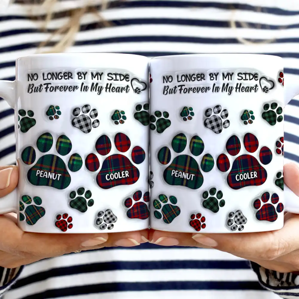 Memorial Dog Cat You Left Paw Prints On My Heart - 3D Inflated Effect Printed Mug, Personalized White Edge-to-Edge Mug