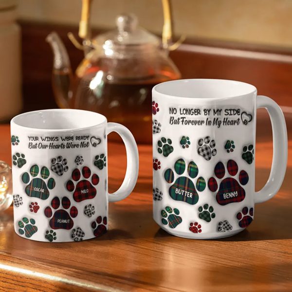 Memorial Dog Cat You Left Paw Prints On My Heart - 3D Inflated Effect Printed Mug, Personalized White Edge-to-Edge Mug