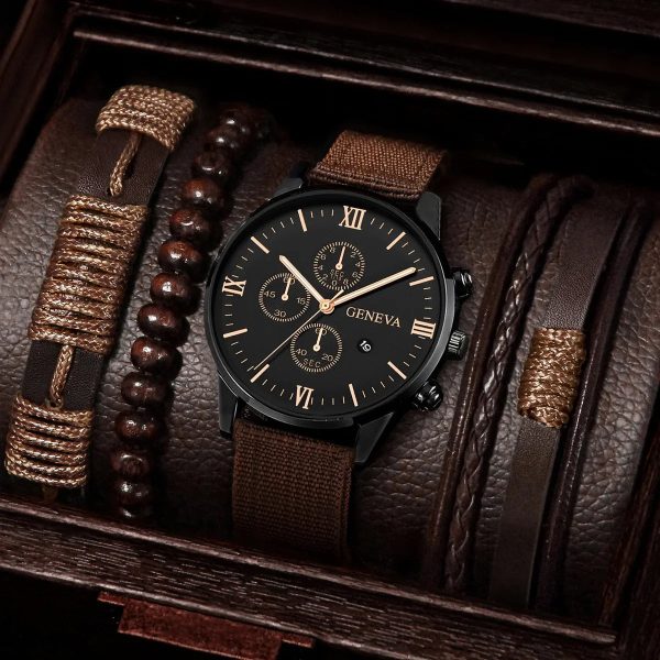 Men’s Quartz Watch and Bracelet Set 4 or 5 Pieces Men’s Quartz Watch and Bracelet Set 4 or 5 Pieces