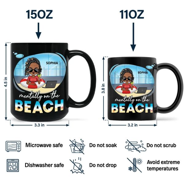 Mentally On The Beach - Personalized Black Mug Mentally On The Beach - Personalized Black Mug