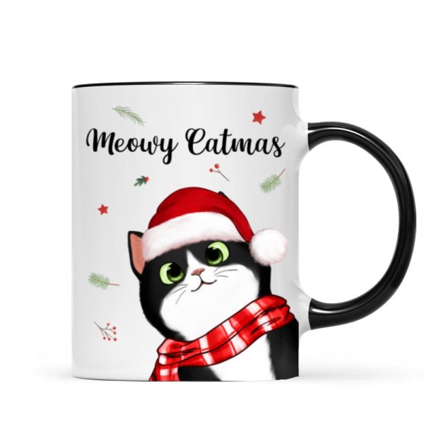 Meowy Catmas Cute Peeking Fluffy Cat Christmas Personalized Mug Meowy Catmas Cute Peeking Fluffy Cat Christmas Personalized Mug