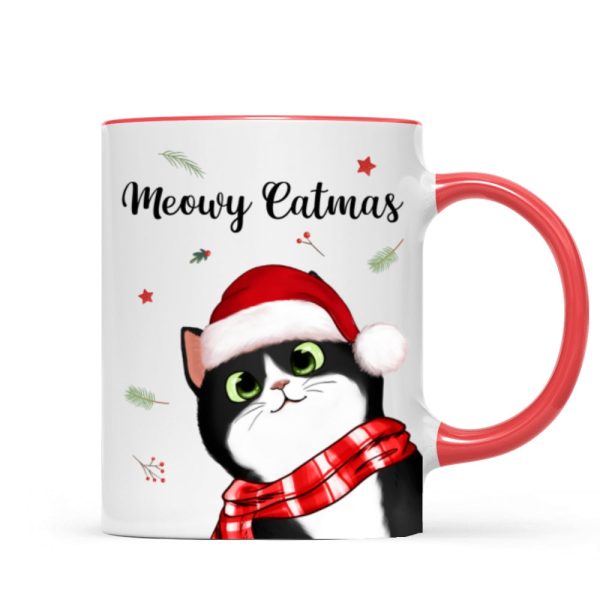 Meowy Catmas Cute Peeking Fluffy Cat Christmas Personalized Mug Meowy Catmas Cute Peeking Fluffy Cat Christmas Personalized Mug