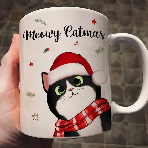 Meowy Catmas Cute Peeking Fluffy Cat Christmas Personalized Mug Meowy Catmas Cute Peeking Fluffy Cat Christmas Personalized Mug