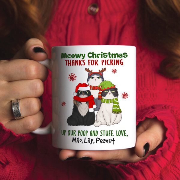 Meowy Christmas Thanks For Picking Up Our Stuff, Personalized Cat Christmas Mug, Christmas Gift Meowy Christmas Thanks For Picking Up Our Stuff, Personalized Cat Christmas Mug, Christmas Gift