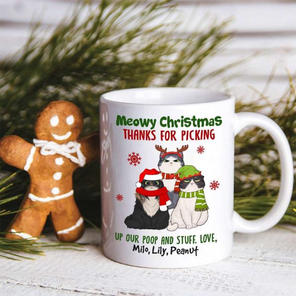 Meowy Christmas Thanks For Picking Up Our Stuff, Personalized Cat Christmas Mug, Christmas Gift Meowy Christmas Thanks For Picking Up Our Stuff, Personalized Cat Christmas Mug, Christmas Gift