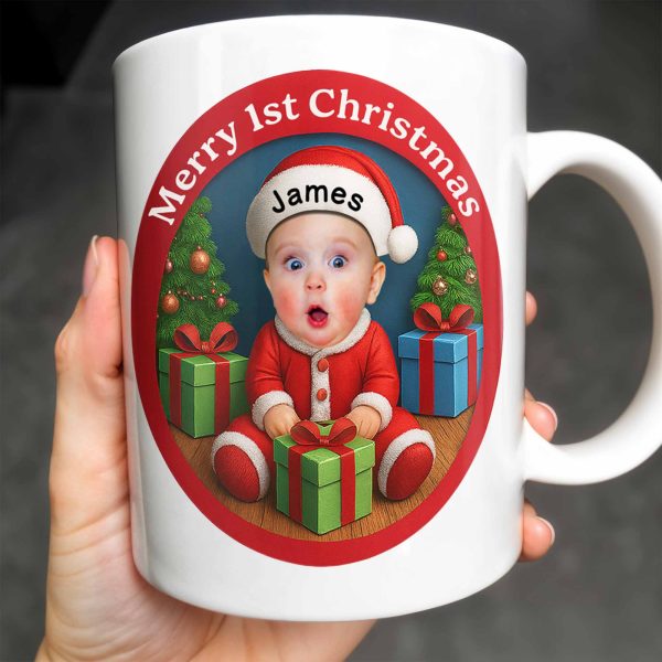 Merry 1st Christmas, Baby With Christmas Tree And Gifts - Personalized Custom Coffee Mug - KID226_MG Merry 1st Christmas, Baby With Christmas Tree And Gifts - Personalized Custom Coffee Mug - KID226_MG