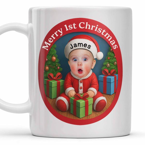 Merry 1st Christmas, Baby With Christmas Tree And Gifts - Personalized Custom Coffee Mug - KID226_MG Merry 1st Christmas, Baby With Christmas Tree And Gifts - Personalized Custom Coffee Mug - KID226_MG