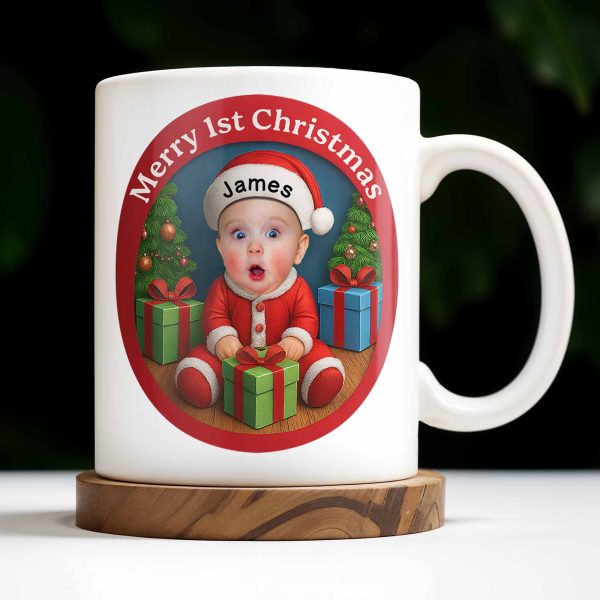 Merry 1st Christmas, Baby With Christmas Tree And Gifts - Personalized Custom Coffee Mug - KID226_MG Merry 1st Christmas, Baby With Christmas Tree And Gifts - Personalized Custom Coffee Mug - KID226_MG
