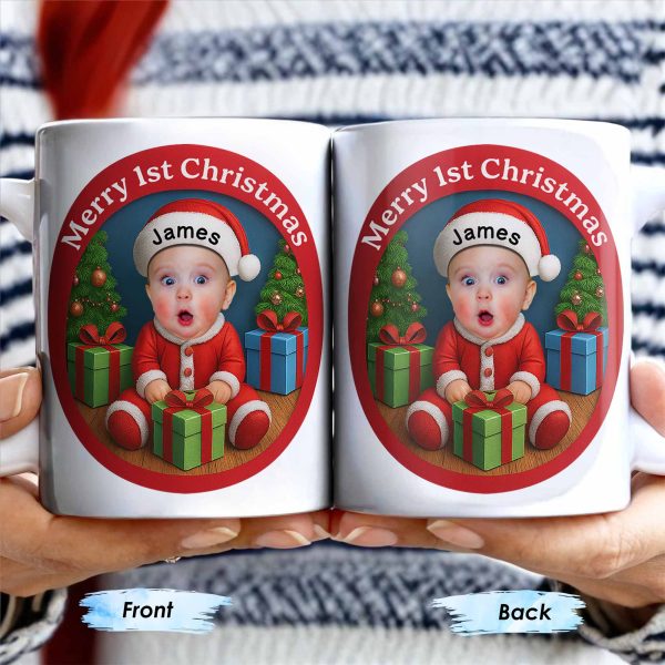 Merry 1st Christmas, Baby With Christmas Tree And Gifts - Personalized Custom Coffee Mug - KID226_MG Merry 1st Christmas, Baby With Christmas Tree And Gifts - Personalized Custom Coffee Mug - KID226_MG