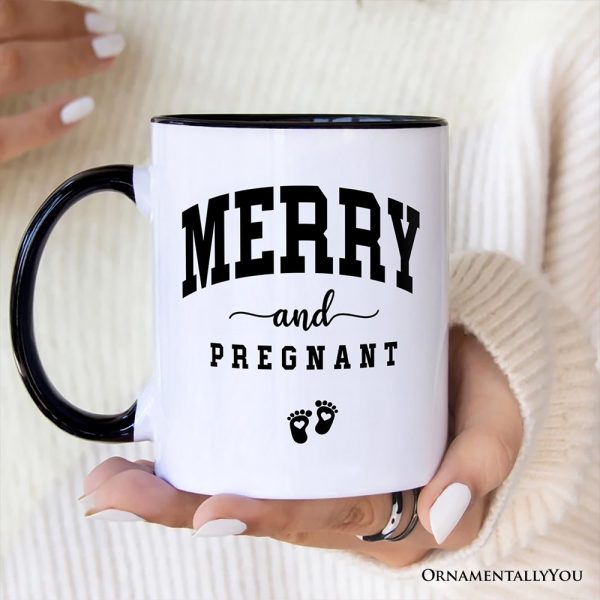 Merry and Pregnant Personalized Mug, Baby Announcement Christmas Custom Gift for New Mom Merry and Pregnant Personalized Mug, Baby Announcement Christmas Custom Gift for New Mom