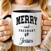 Merry and Pregnant Personalized Mug, Baby Announcement Christmas Custom Gift for New Mom Merry and Pregnant Personalized Mug, Baby Announcement Christmas Custom Gift for New Mom