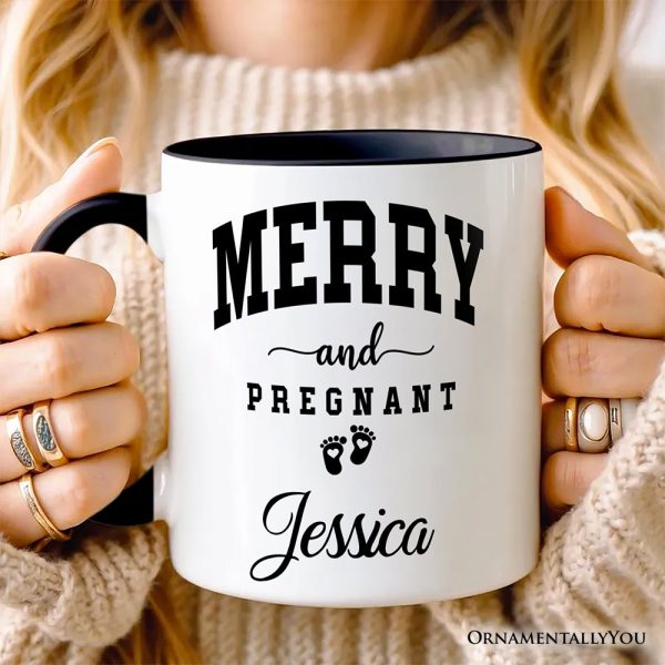 Merry and Pregnant Personalized Mug, Baby Announcement Christmas Custom Gift for New Mom Merry and Pregnant Personalized Mug, Baby Announcement Christmas Custom Gift for New Mom
