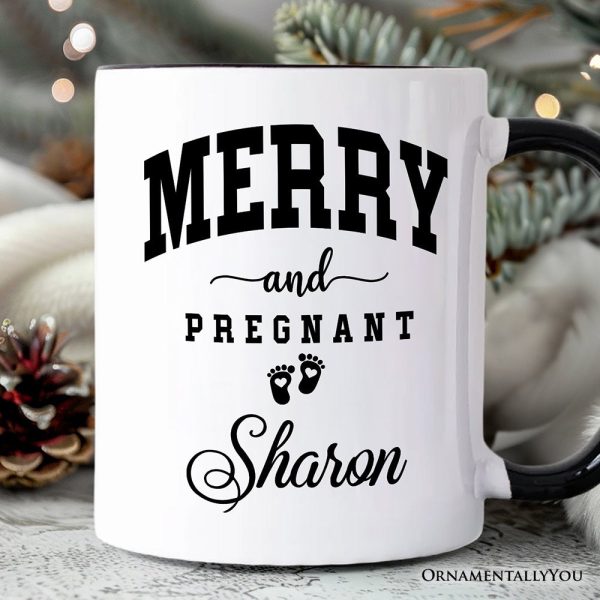 Merry and Pregnant Personalized Mug, Baby Announcement Christmas Custom Gift for New Mom Merry and Pregnant Personalized Mug, Baby Announcement Christmas Custom Gift for New Mom
