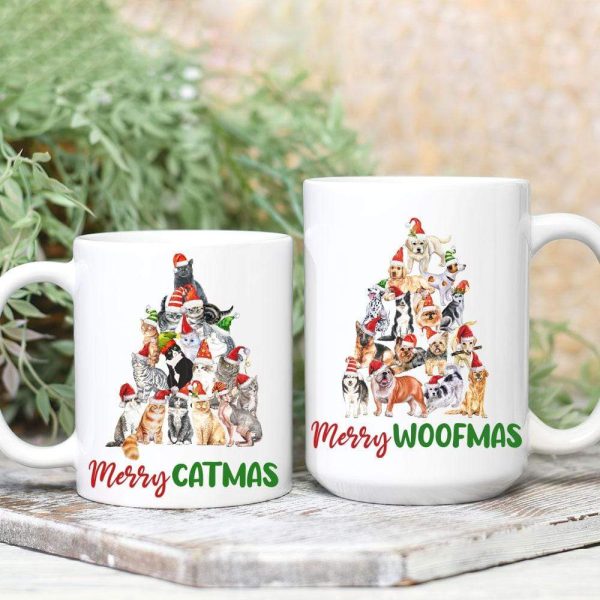 Merry Catmas Woofmas Cat Dog Coffee Mug HN590 Merry Catmas Woofmas Cat Dog Coffee Mug HN590