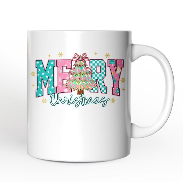 Merry Christmas Coquette Tree Personalized Mug, Preppy Retro Holiday Gift with Custom Name Merry Christmas Coquette Tree Personalized Mug, Preppy Retro Holiday Gift with Custom Name