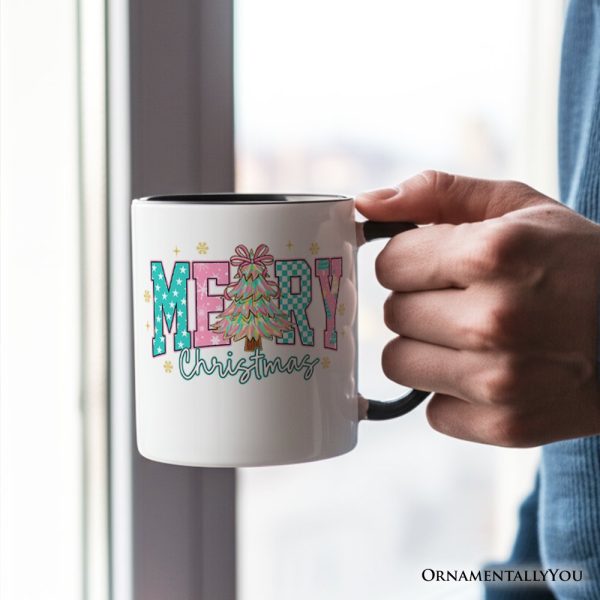 Merry Christmas Coquette Tree Personalized Mug, Preppy Retro Holiday Gift with Custom Name Merry Christmas Coquette Tree Personalized Mug, Preppy Retro Holiday Gift with Custom Name