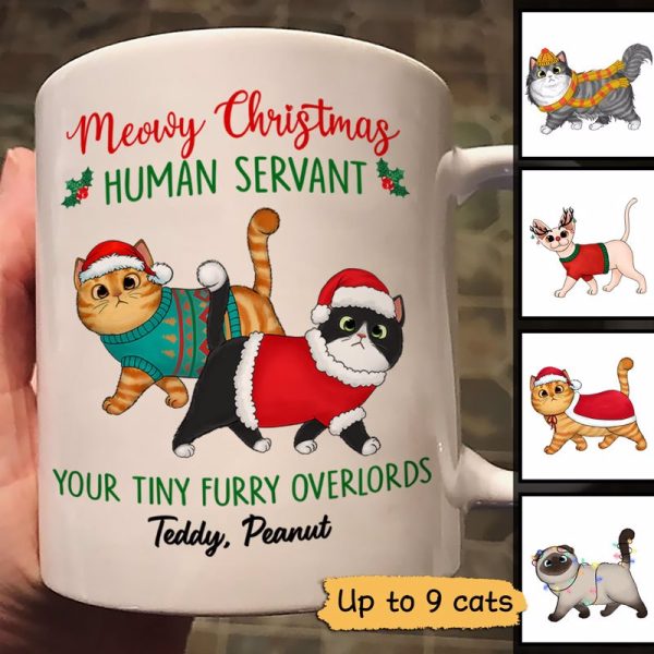 Merry Christmas Human Servant Walking Fluffy Cat Personalized Mug Merry Christmas Human Servant Walking Fluffy Cat Personalized Mug