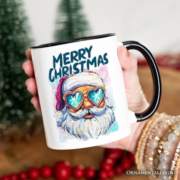 Merry Christmas Santa Sunglasses Christmas Personalized Mug, Funky Retro Holiday Gift with Custom Name Merry Christmas Santa Sunglasses Christmas Personalized Mug, Funky Retro Holiday Gift with Custom Name
