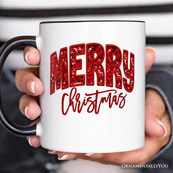 Merry Christmas Sequin Personalized Mug, Bold Red Glitter Custom Gift for Festive Holiday Season Merry Christmas Sequin Personalized Mug, Bold Red Glitter Custom Gift for Festive Holiday Season