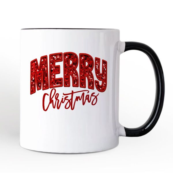 Merry Christmas Sequin Personalized Mug, Bold Red Glitter Custom Gift for Festive Holiday Season Merry Christmas Sequin Personalized Mug, Bold Red Glitter Custom Gift for Festive Holiday Season