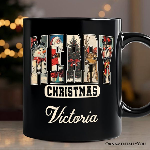 Merry Christmas Vintage Personalized Mug, Santa Tree Reindeer Snowman Nutcracker Gift with Custom Name Merry Christmas Vintage Personalized Mug, Santa Tree Reindeer Snowman Nutcracker Gift with Custom Name