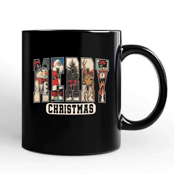 Merry Christmas Vintage Personalized Mug, Santa Tree Reindeer Snowman Nutcracker Gift with Custom Name Merry Christmas Vintage Personalized Mug, Santa Tree Reindeer Snowman Nutcracker Gift with Custom Name