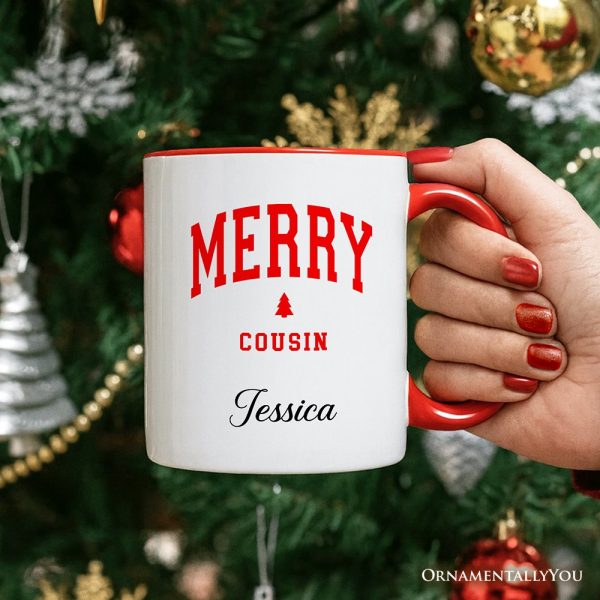 Merry Cousin Retro Christmas Personalized Mug, Matching Family Holiday Gift with Custom Name Merry Cousin Retro Christmas Personalized Mug, Matching Family Holiday Gift with Custom Name